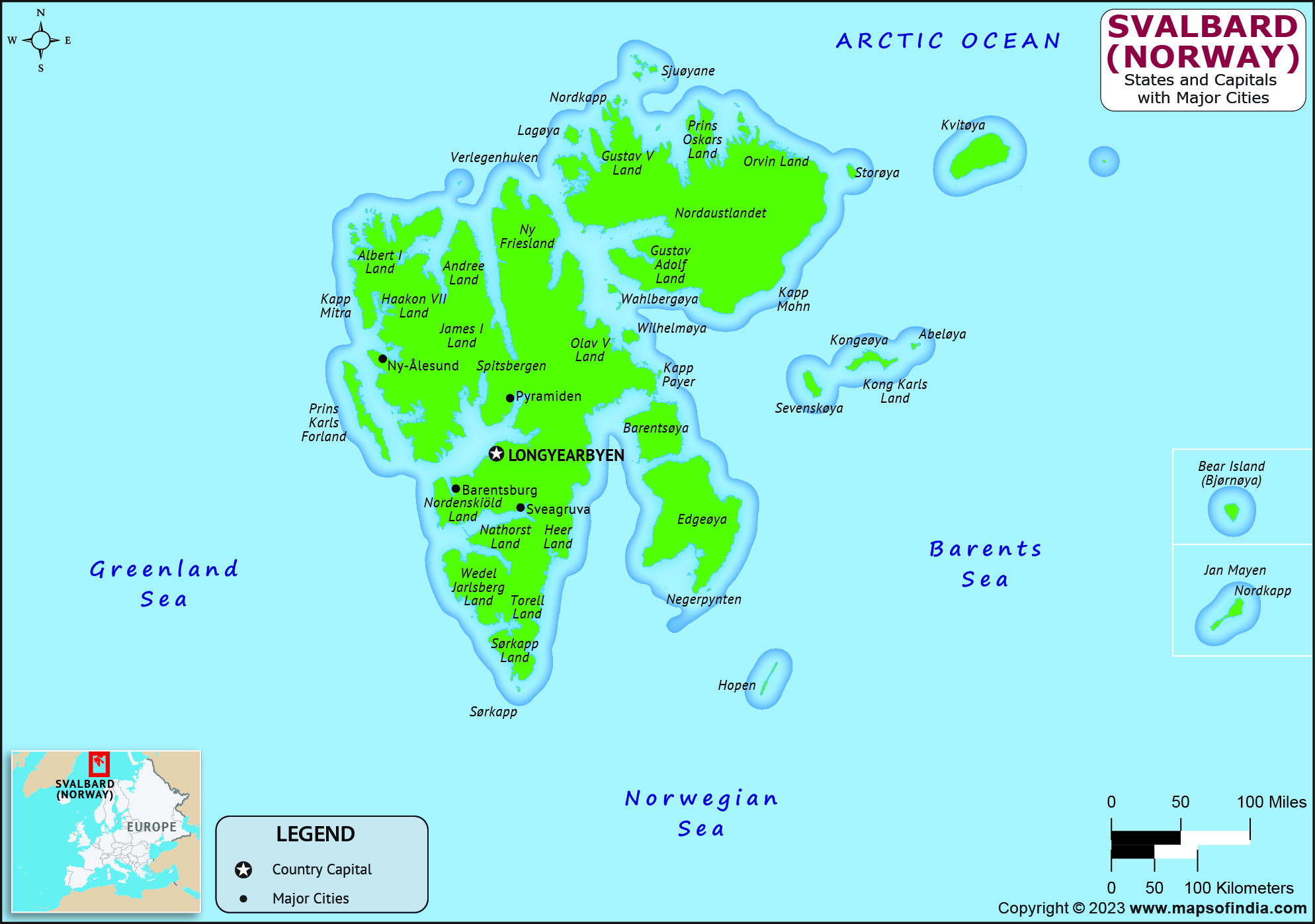Svalbard States and Capital Map