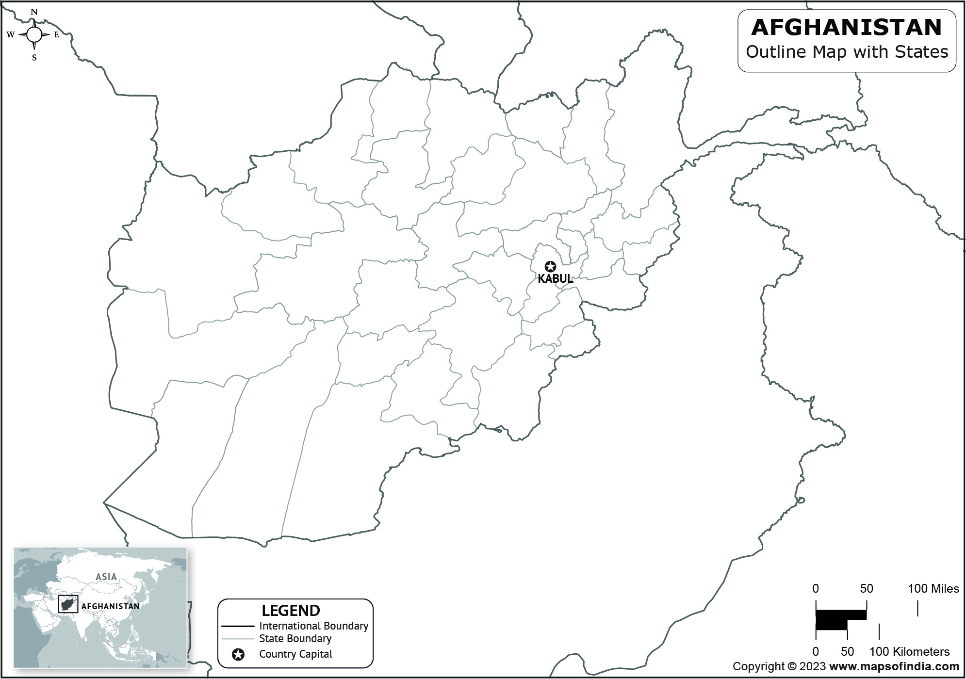 Afghanistan Blank Outline Map