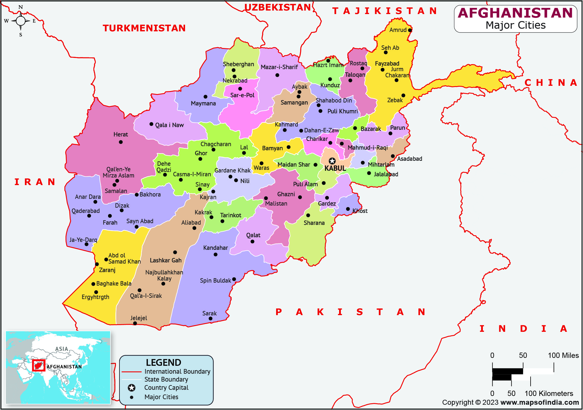 Afghanistan Major Cities Map