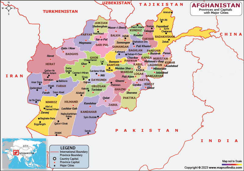Afghanistan Provinces and Capital Map