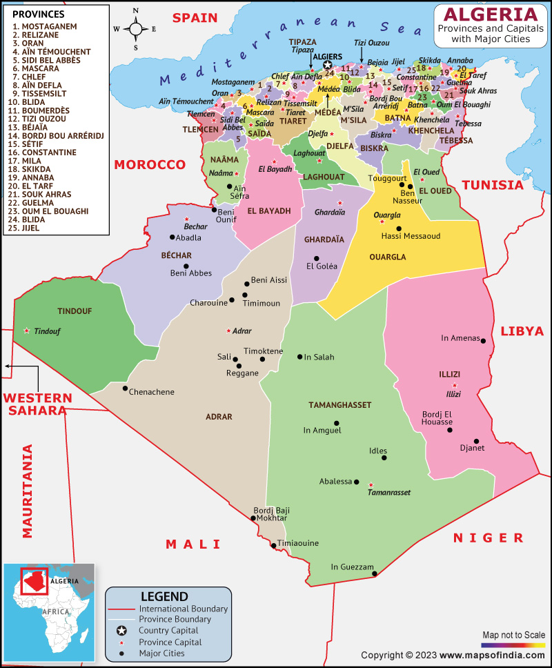 Algeria States and Capital Map