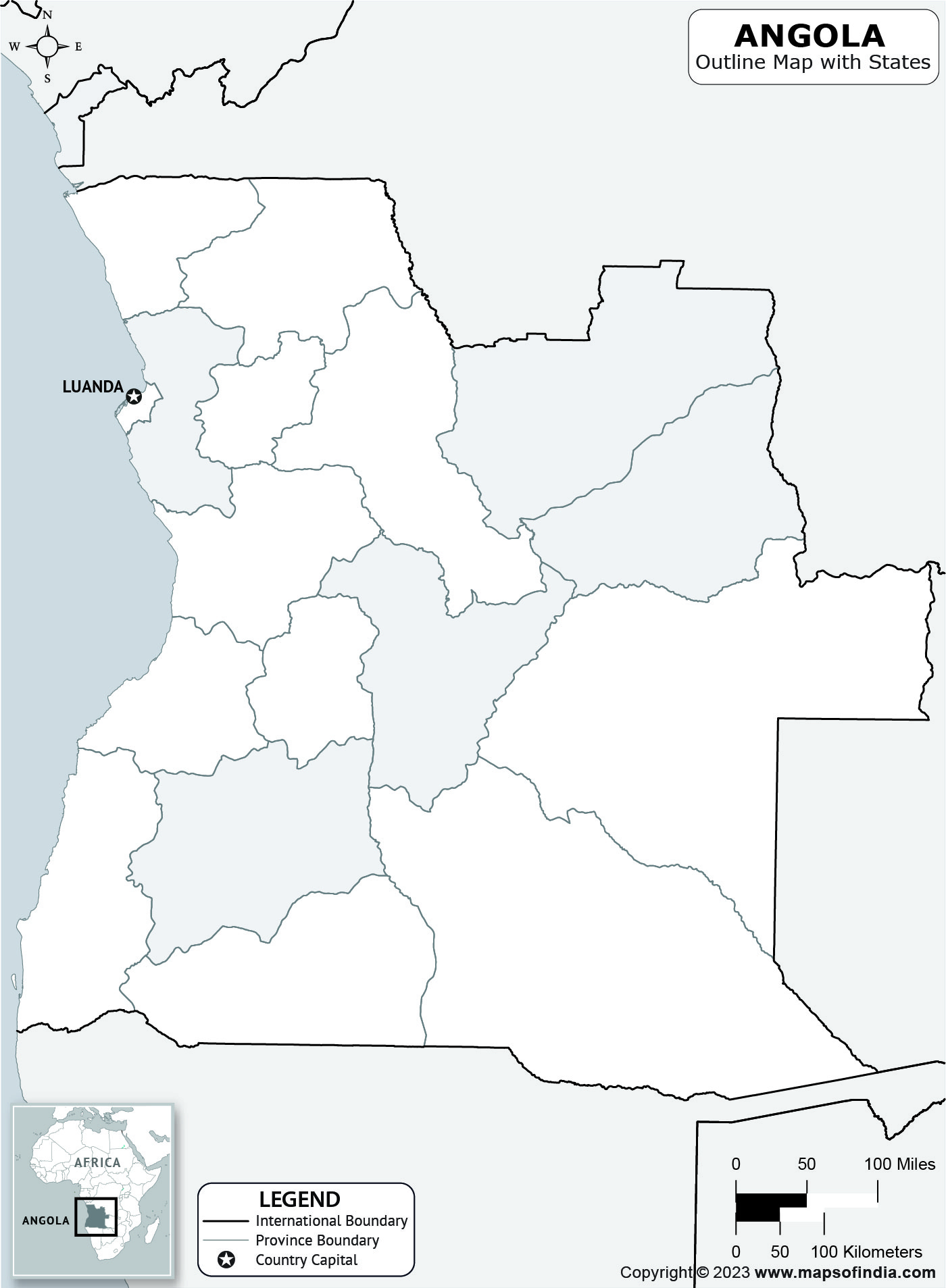 Angola Blank Outline Map