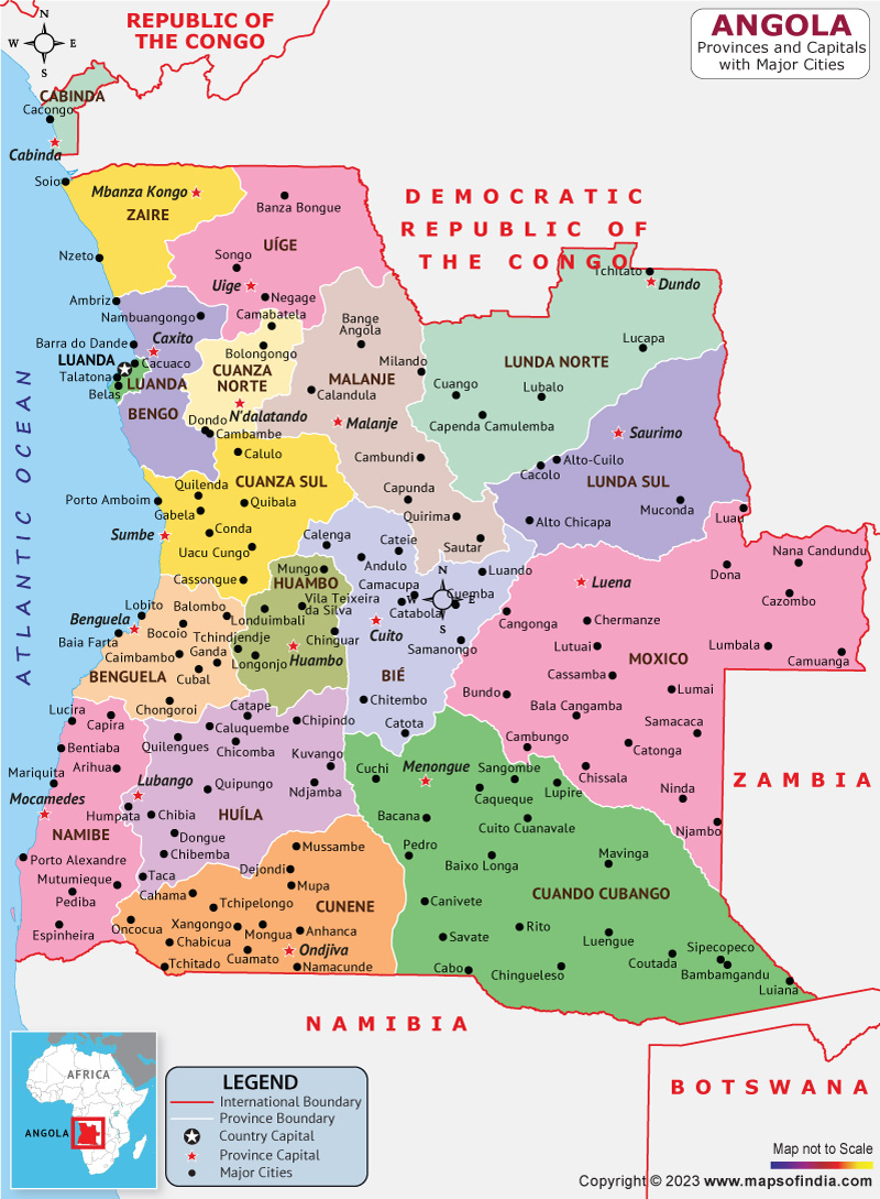 Angola Provinces and Capital Map
