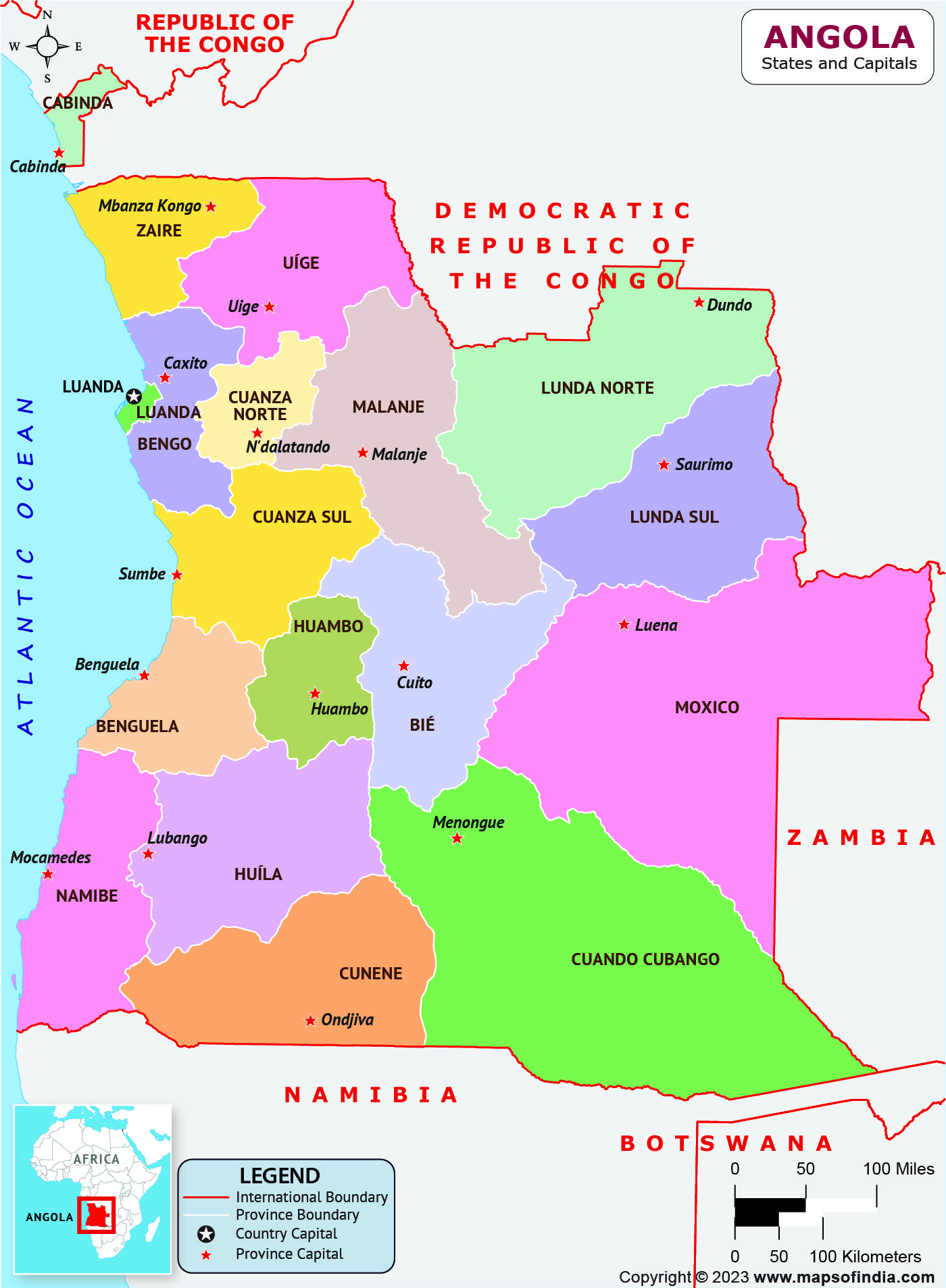 Angola Provinces And Capitals List And Map List Of Provinces And 