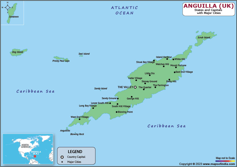 Anguilla Uk Districts and Capital Map