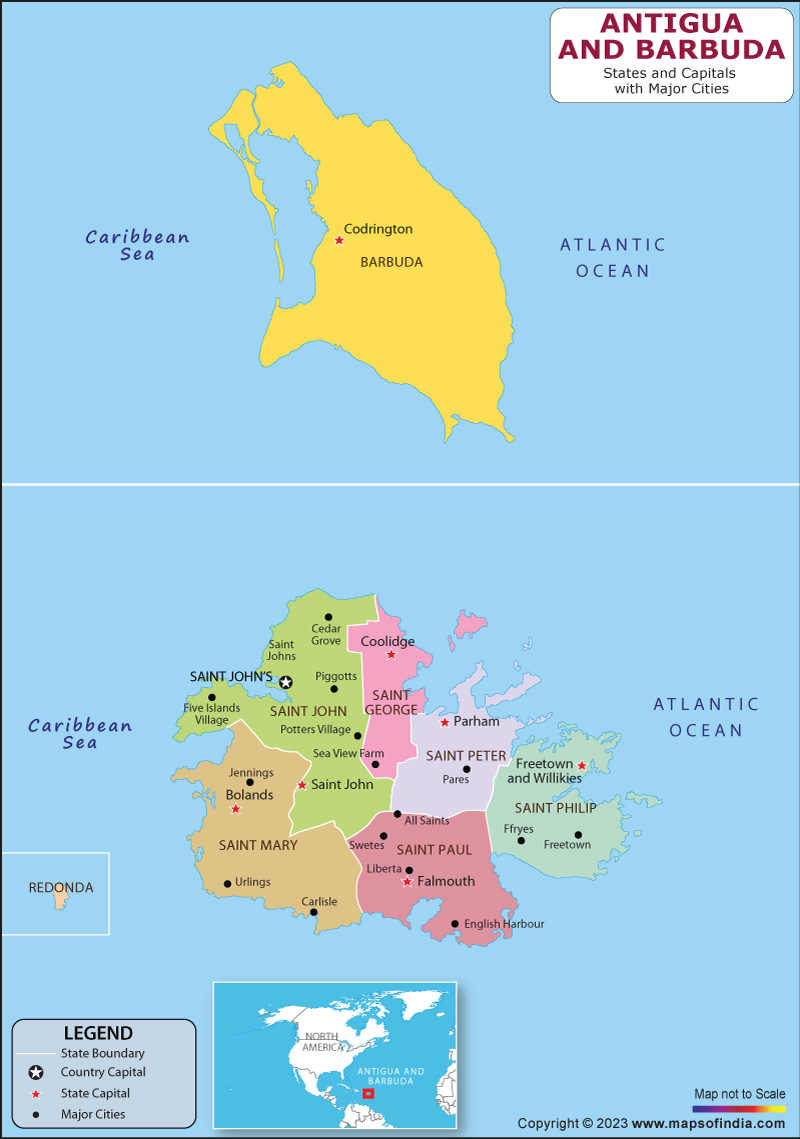Antigua and Barbuda State and Capital Map