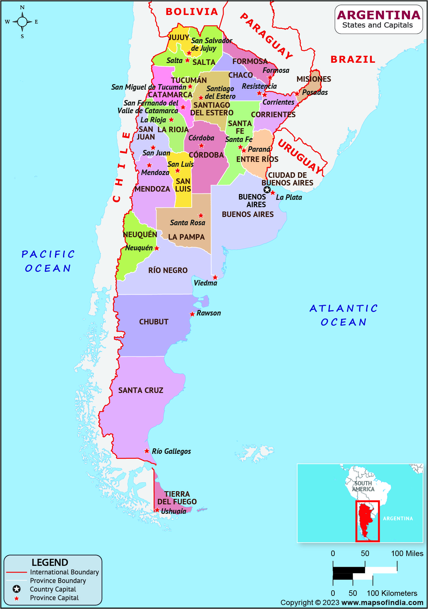 Argentina Provinces  and Capital Map