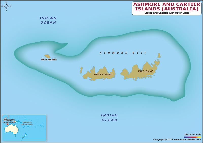 Ashmore Island Islands and Capital Map