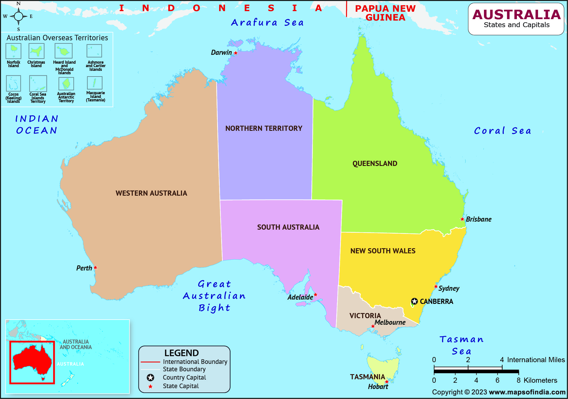 Australia States  and Capital Map
