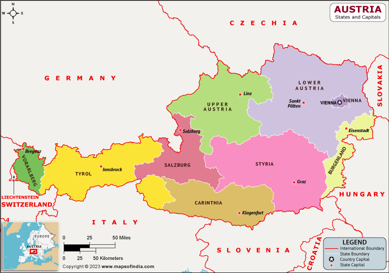 Austria States  and Capital Map