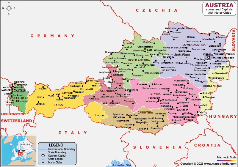 Austria States and Capital Map