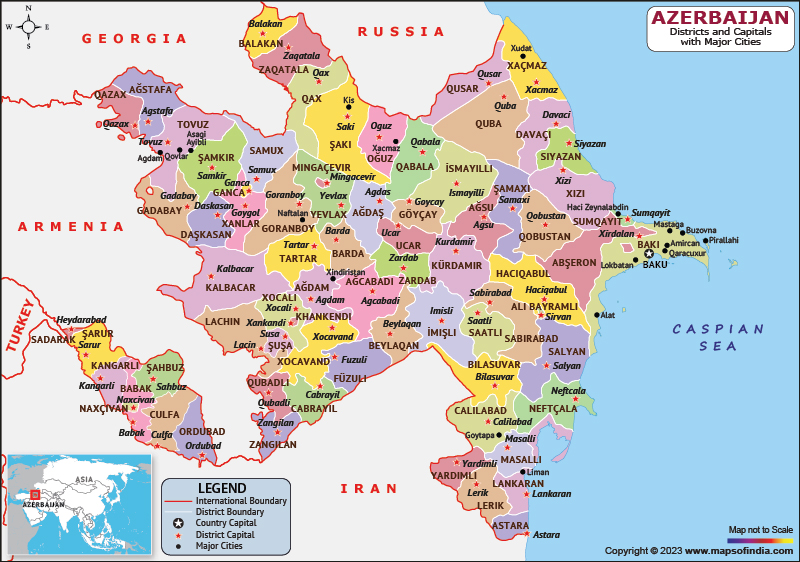 Azerbaijan Districts and Capital Map