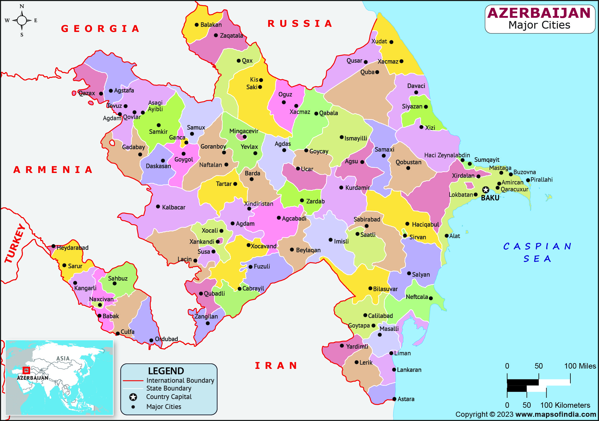 Azerbaijan Major Cities Map