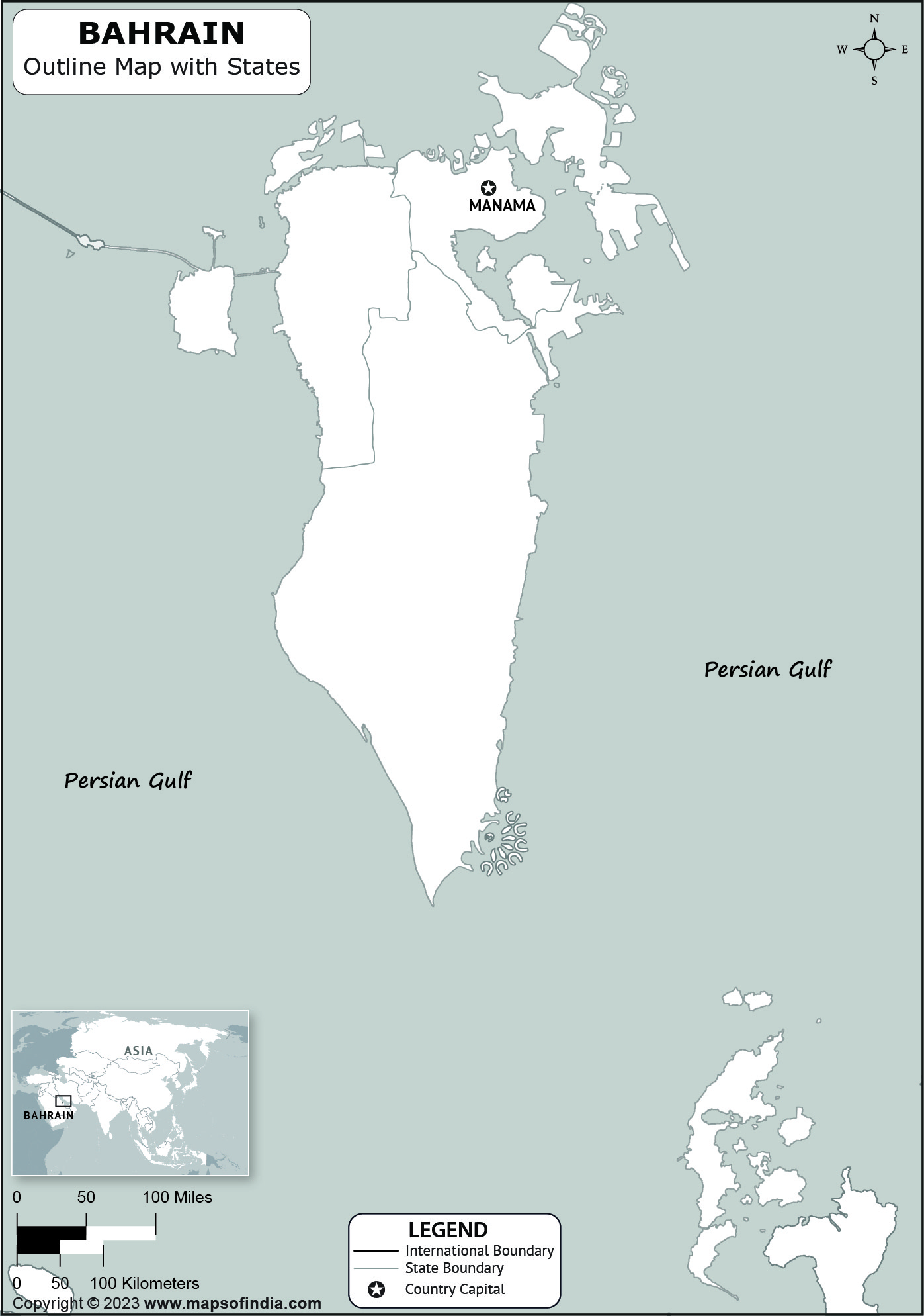 Bahrain Blank Outline Map