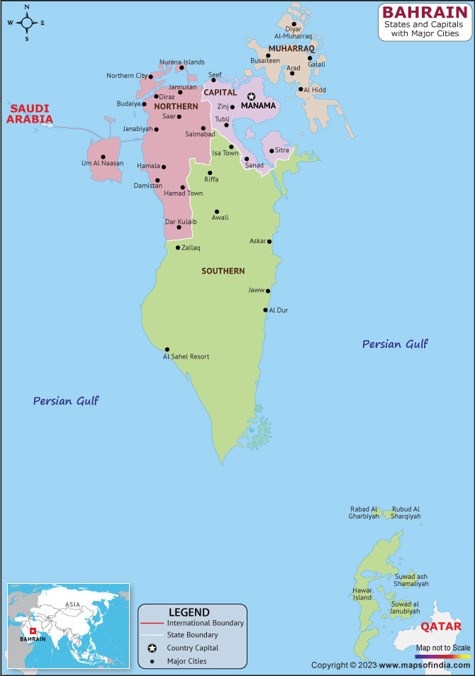 Bahrain Governorates and Capital Map