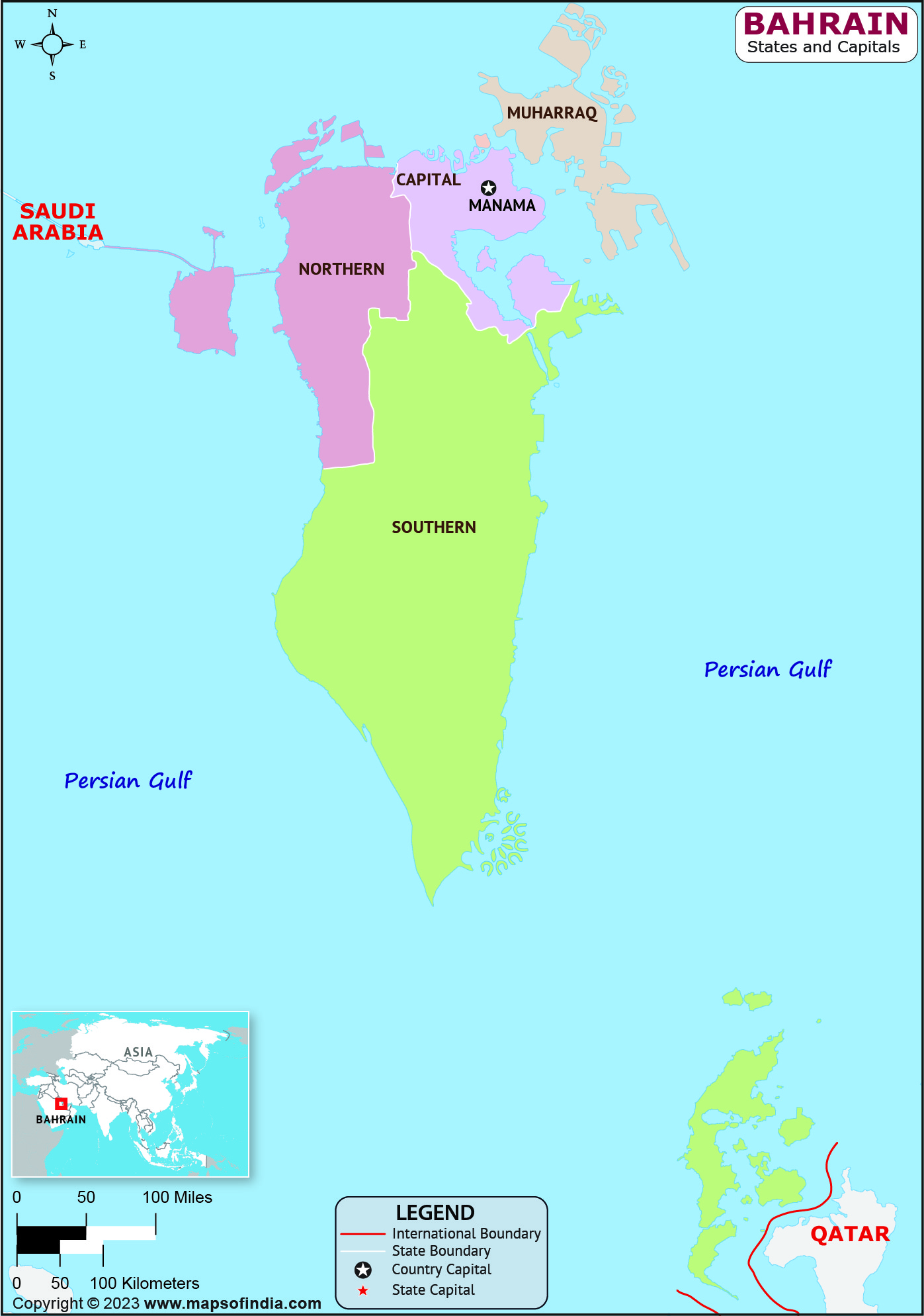 Bahrain Governorates  and Capital Map
