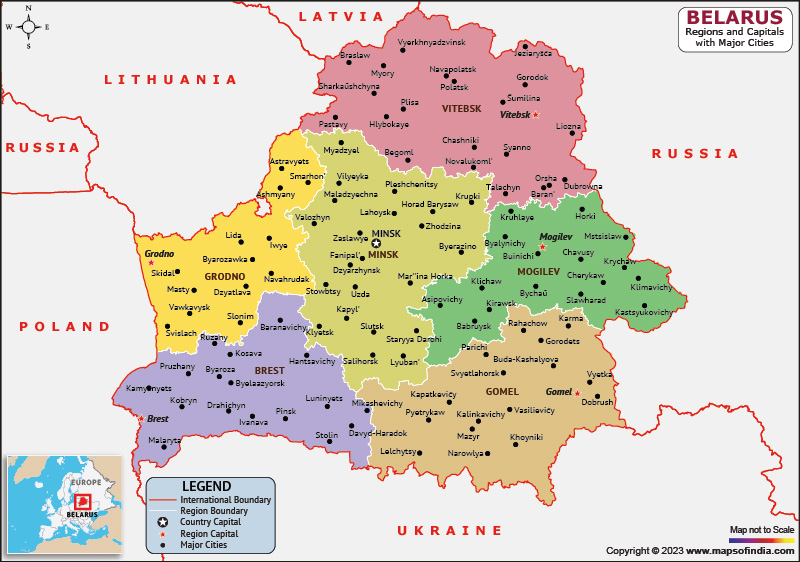 Belarus regions and Capital Map