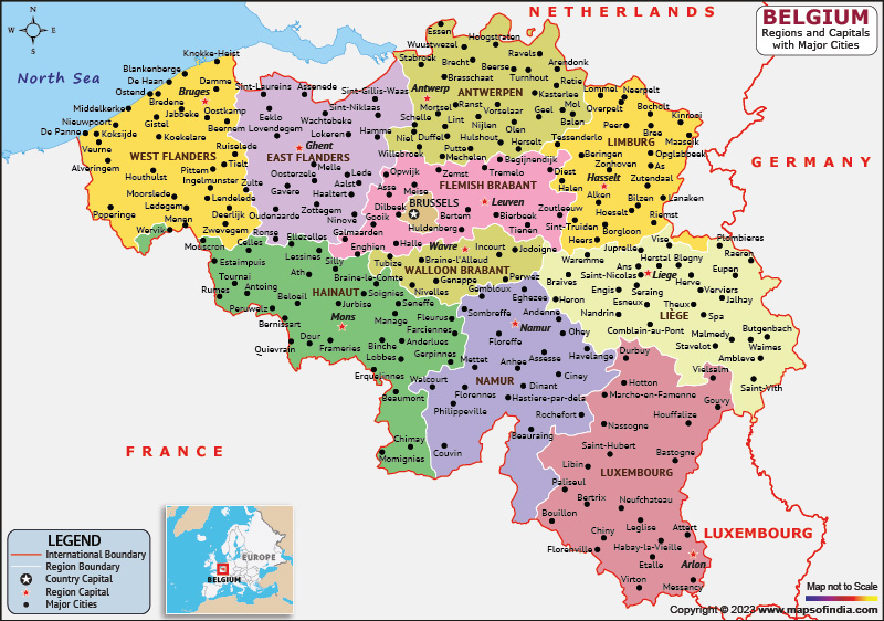 Belgium regions and Capital Map