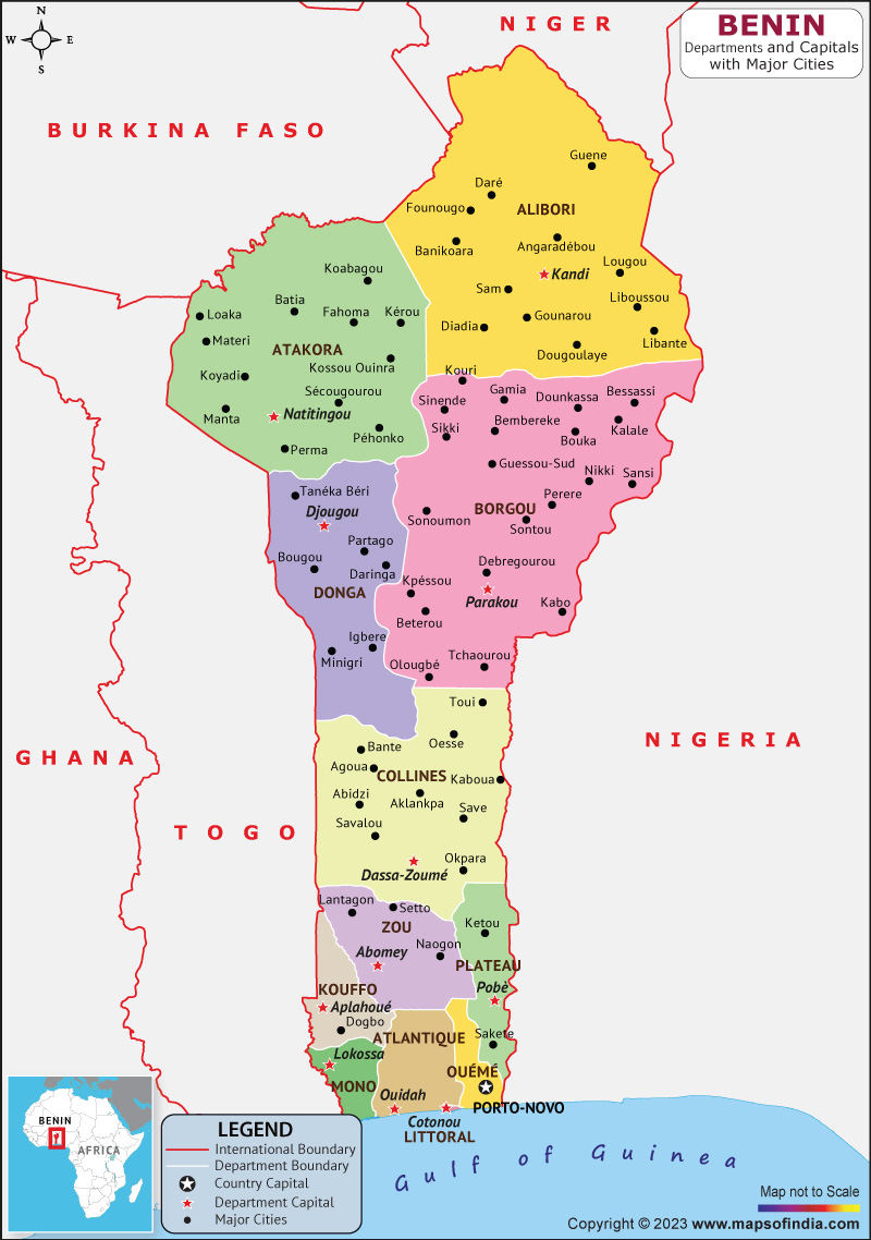 Benin Departments and Capital Map