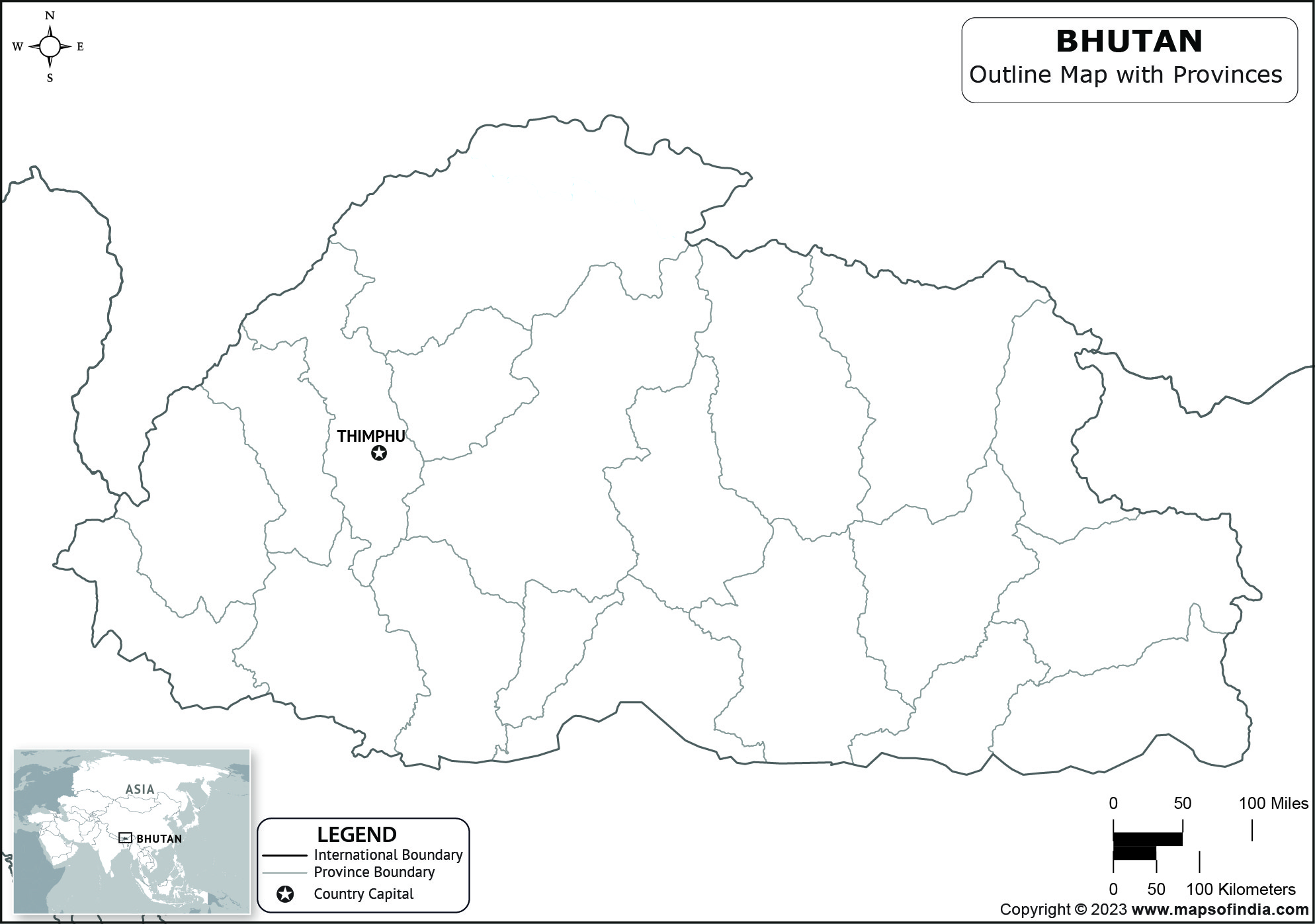 Bhutan Blank Outline Map