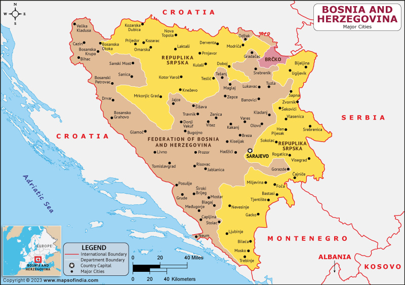 Bosnia And Herzegovina Major Cities Map