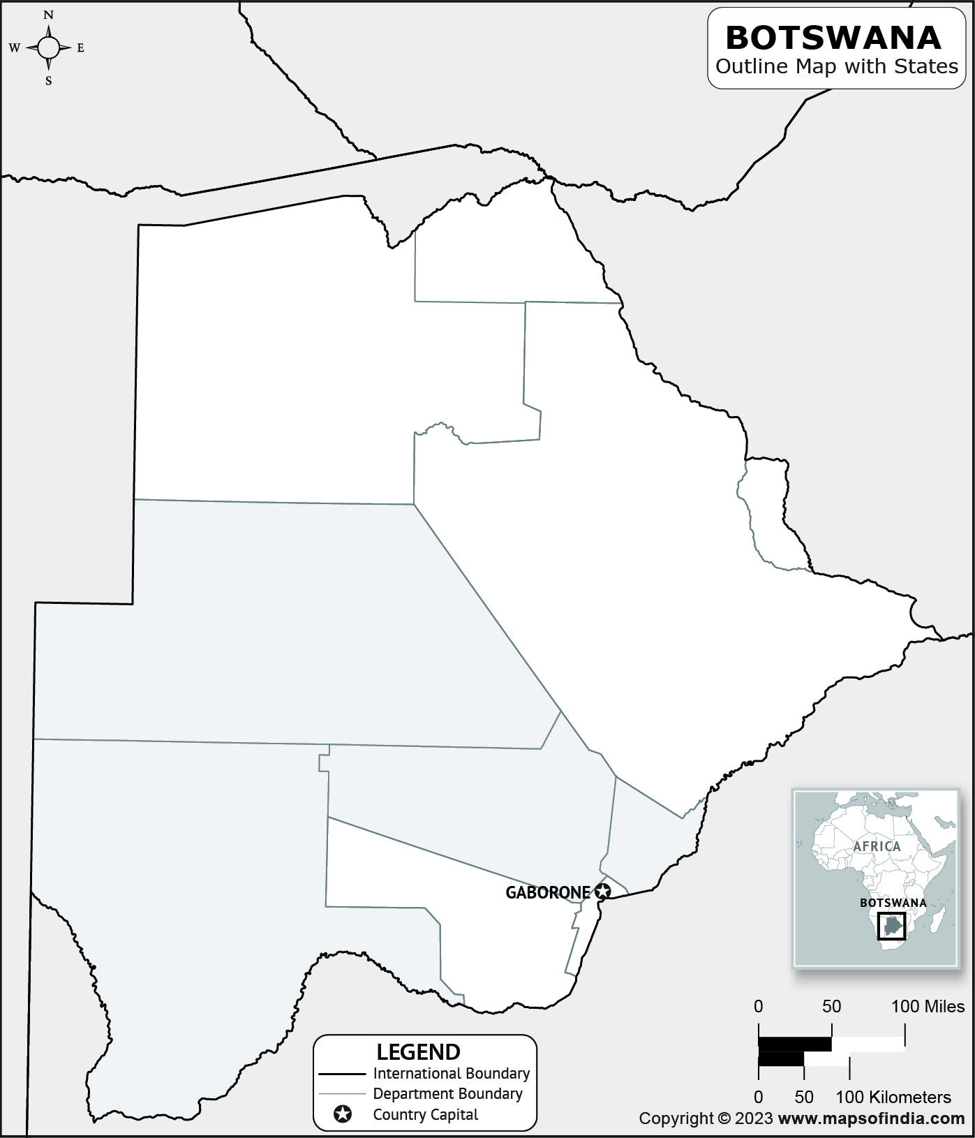 Botswana Blank Outline Map