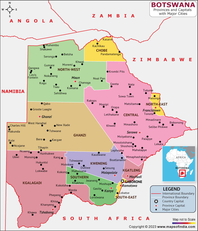 Botswana States and Capital Map