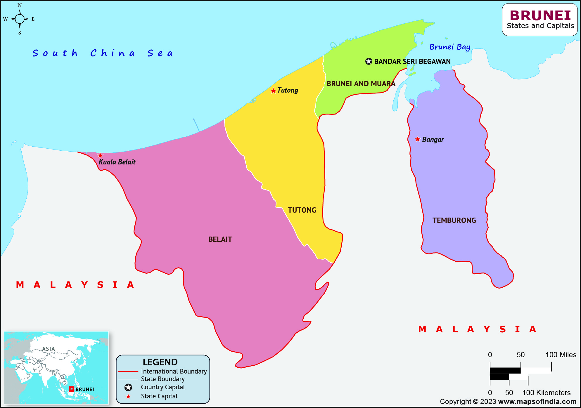 Brunei Districts and Capitals List and Map List of Districts and