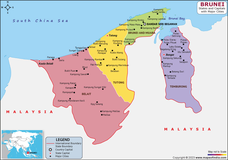 Brunei States and Capital Map