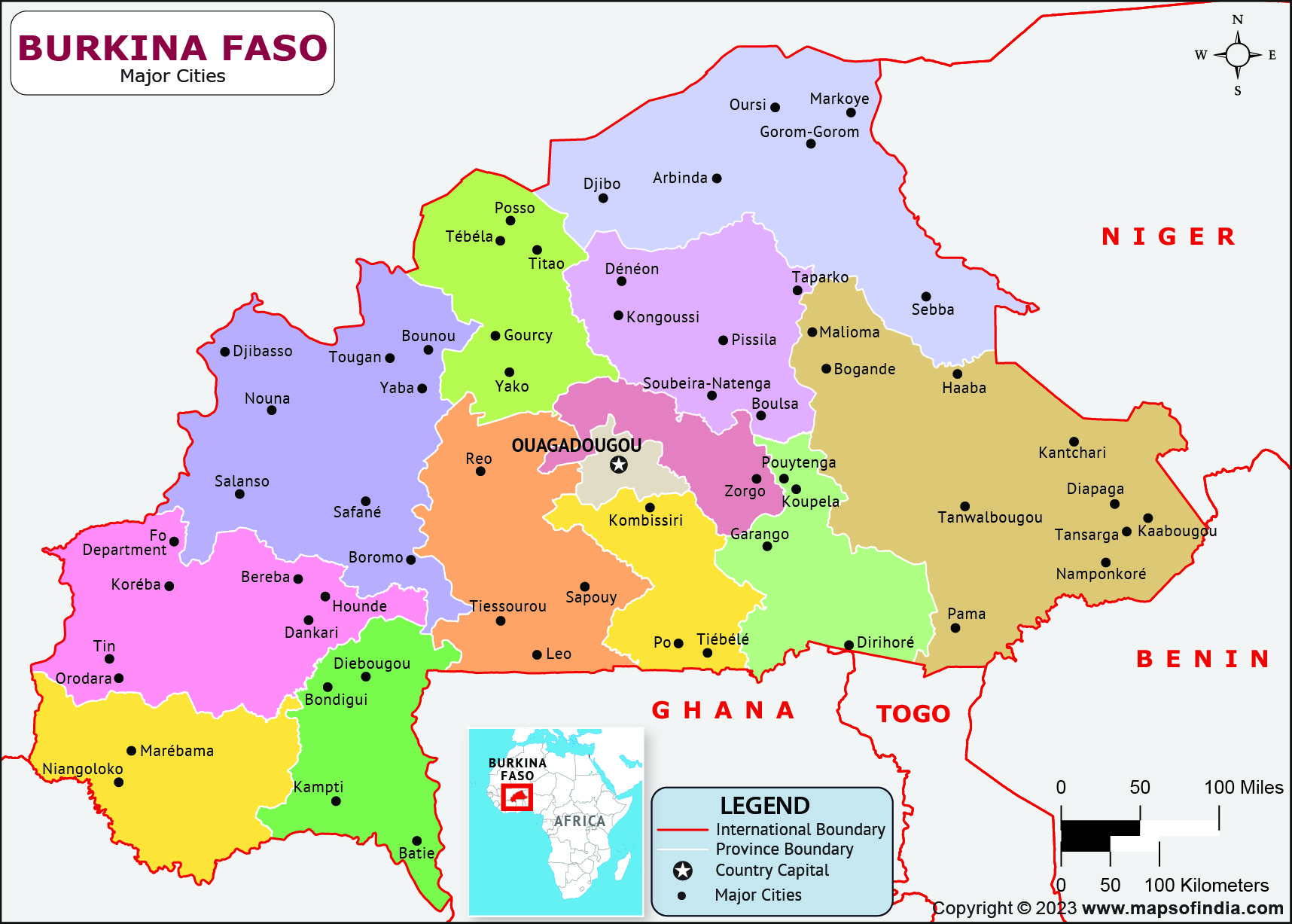Burkina Faso Regions and Capital Map