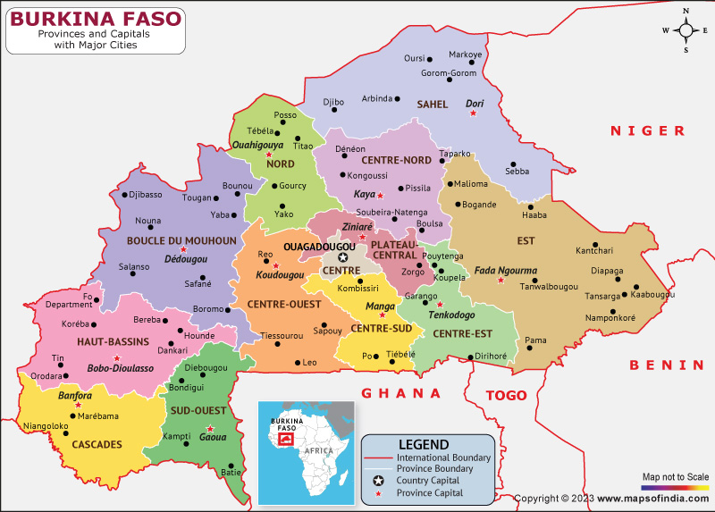 Burkina Faso Provinces and Capital Map