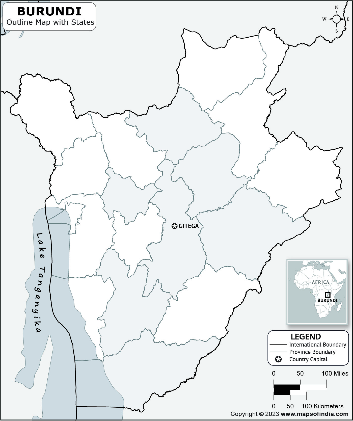 Burundi Blank Outline Map