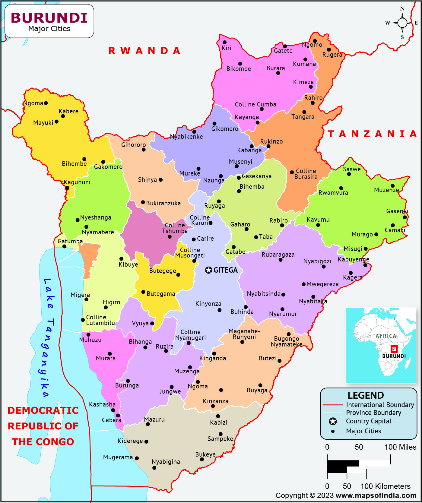 Burundi Regions and Capital Map