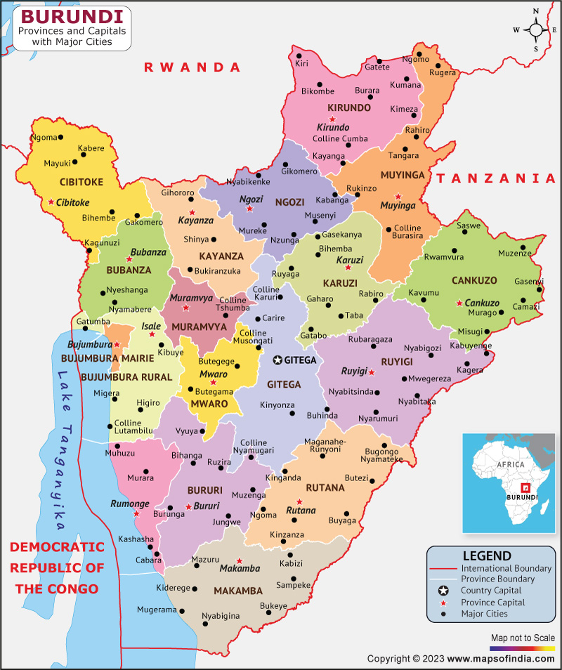 Burundi Provinces and Capital Map