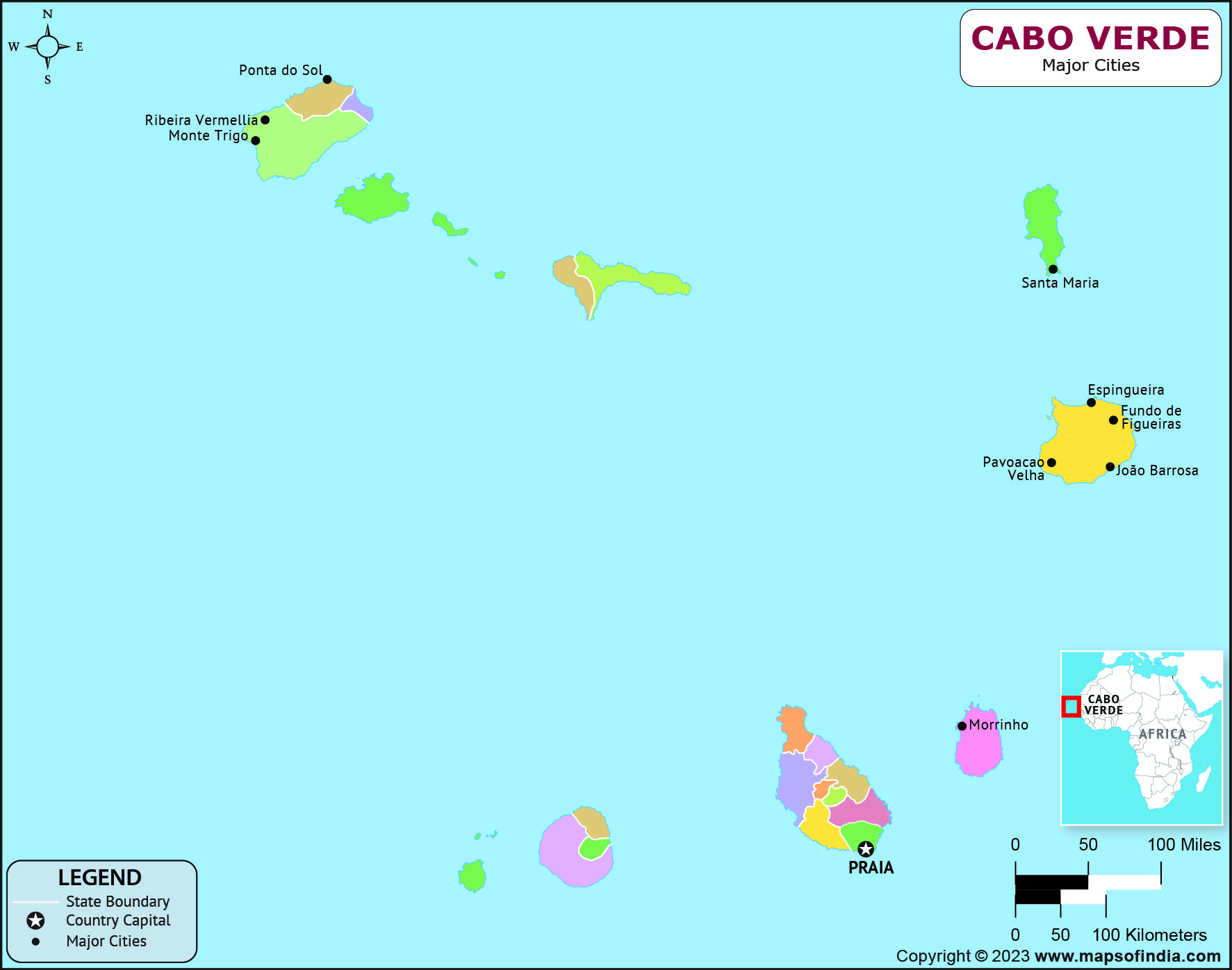 Cabo Verde Regions and Capital Map