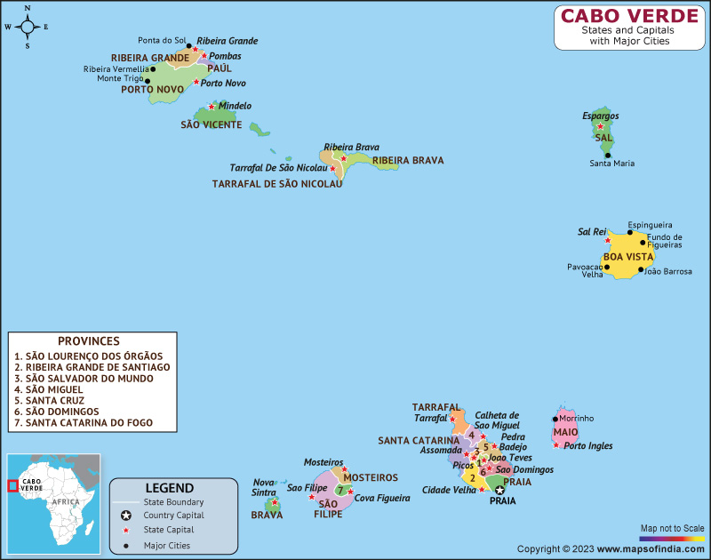 Cabo Verde States and Capital Map