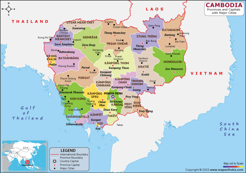 Cambodia provinces and Capital Map