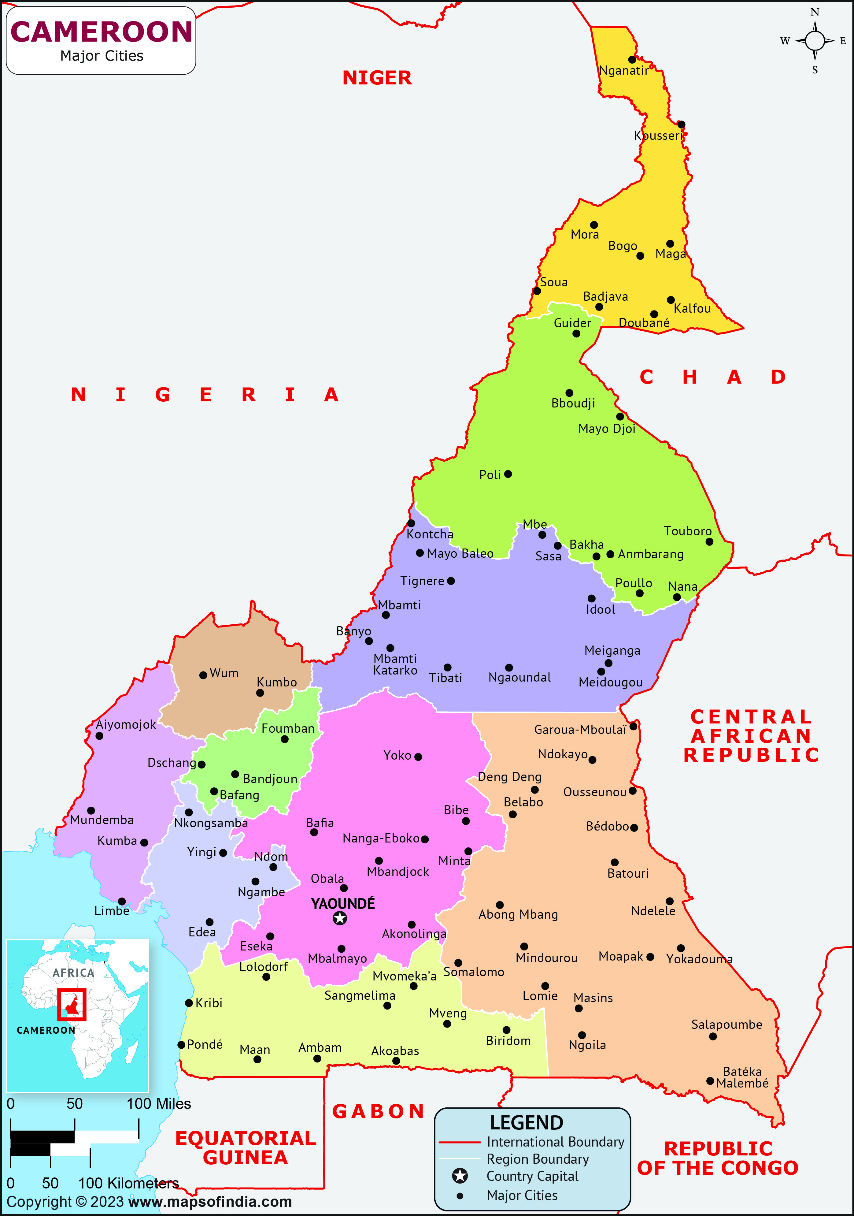Cameroon Regions and Capital Map Cameroon Regions and Capital Map