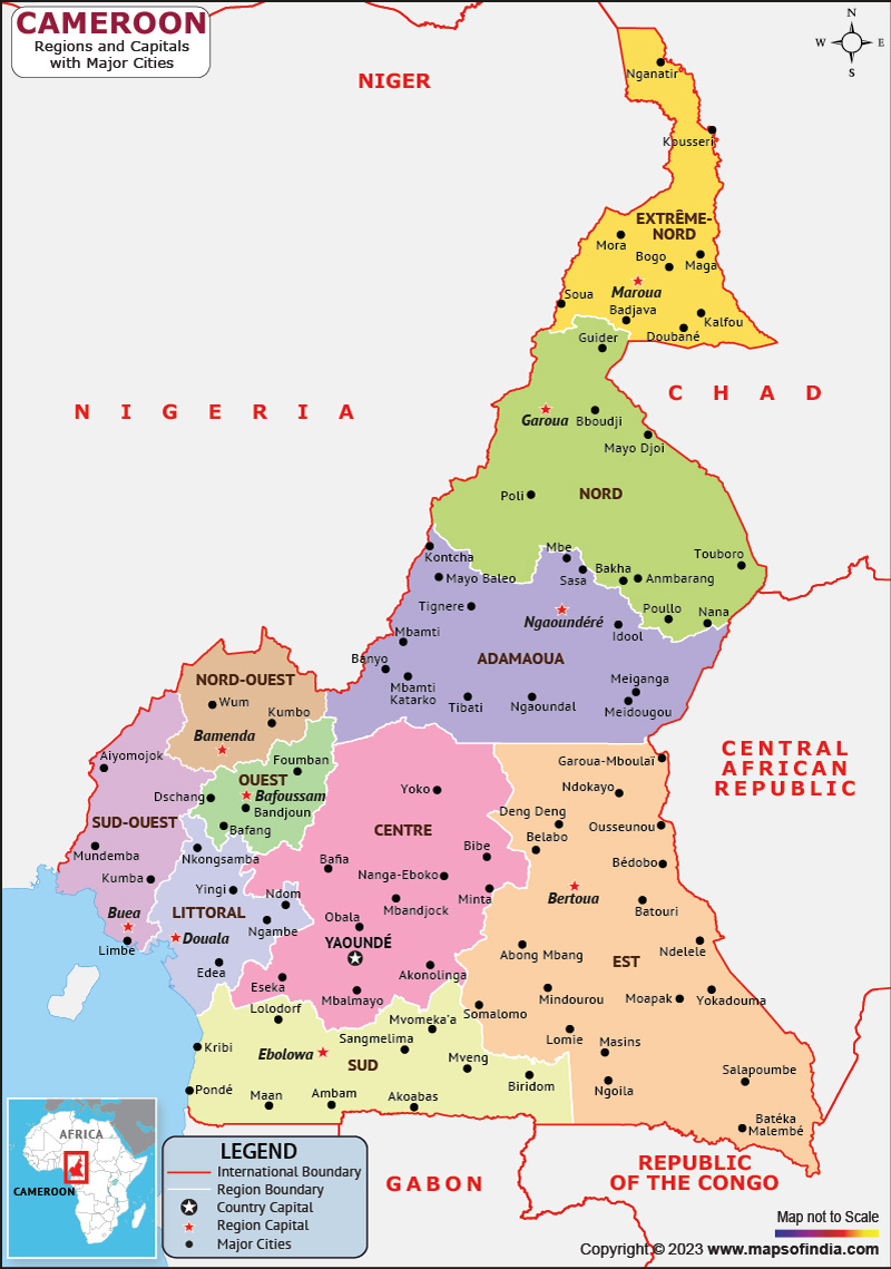 Cameroon Regions and Capital Map