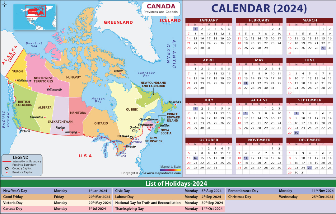 Map of Canada, calendar 2024