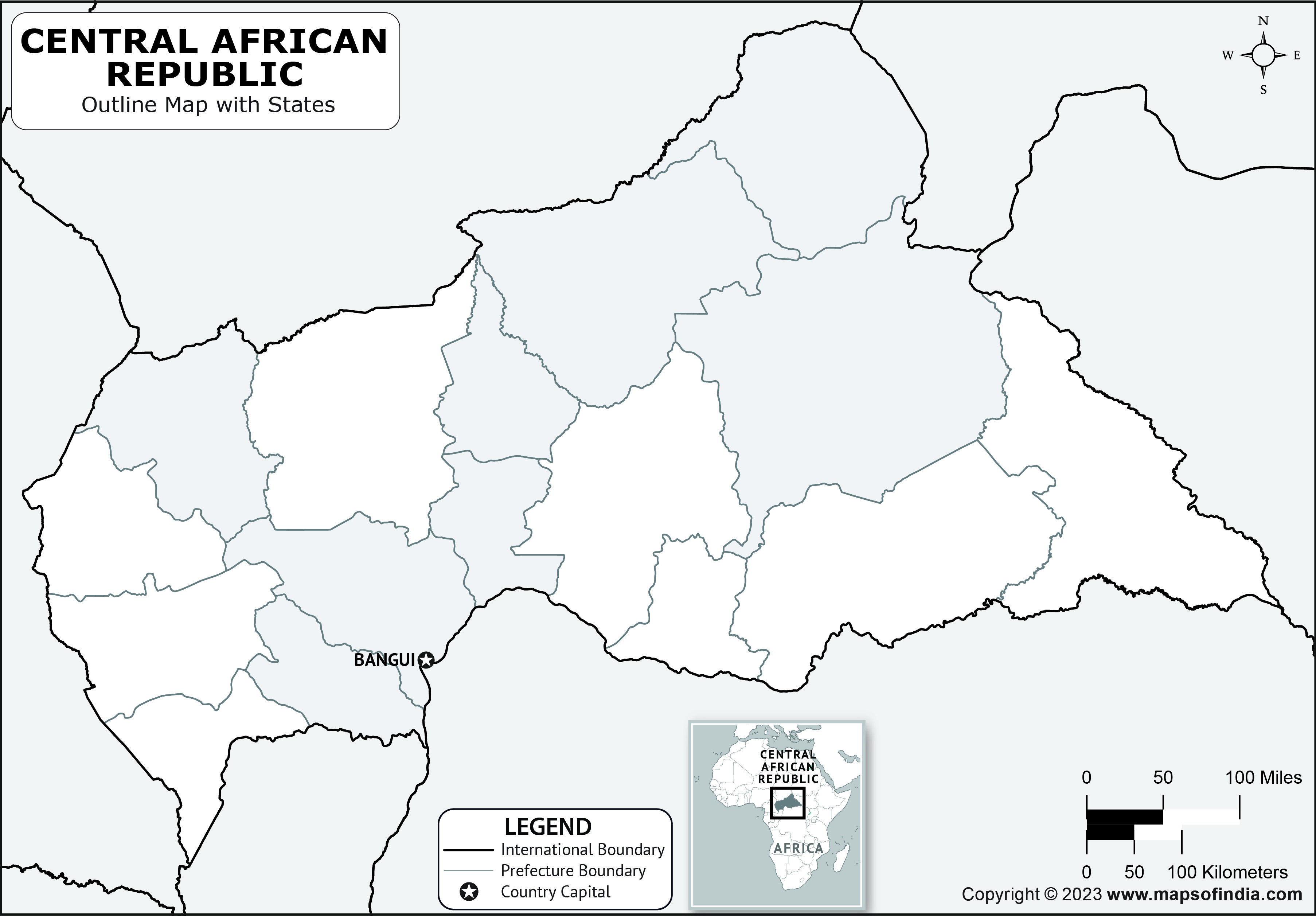 Central African Republic Blank Outline Map Central African Republic Blank Outline Map
