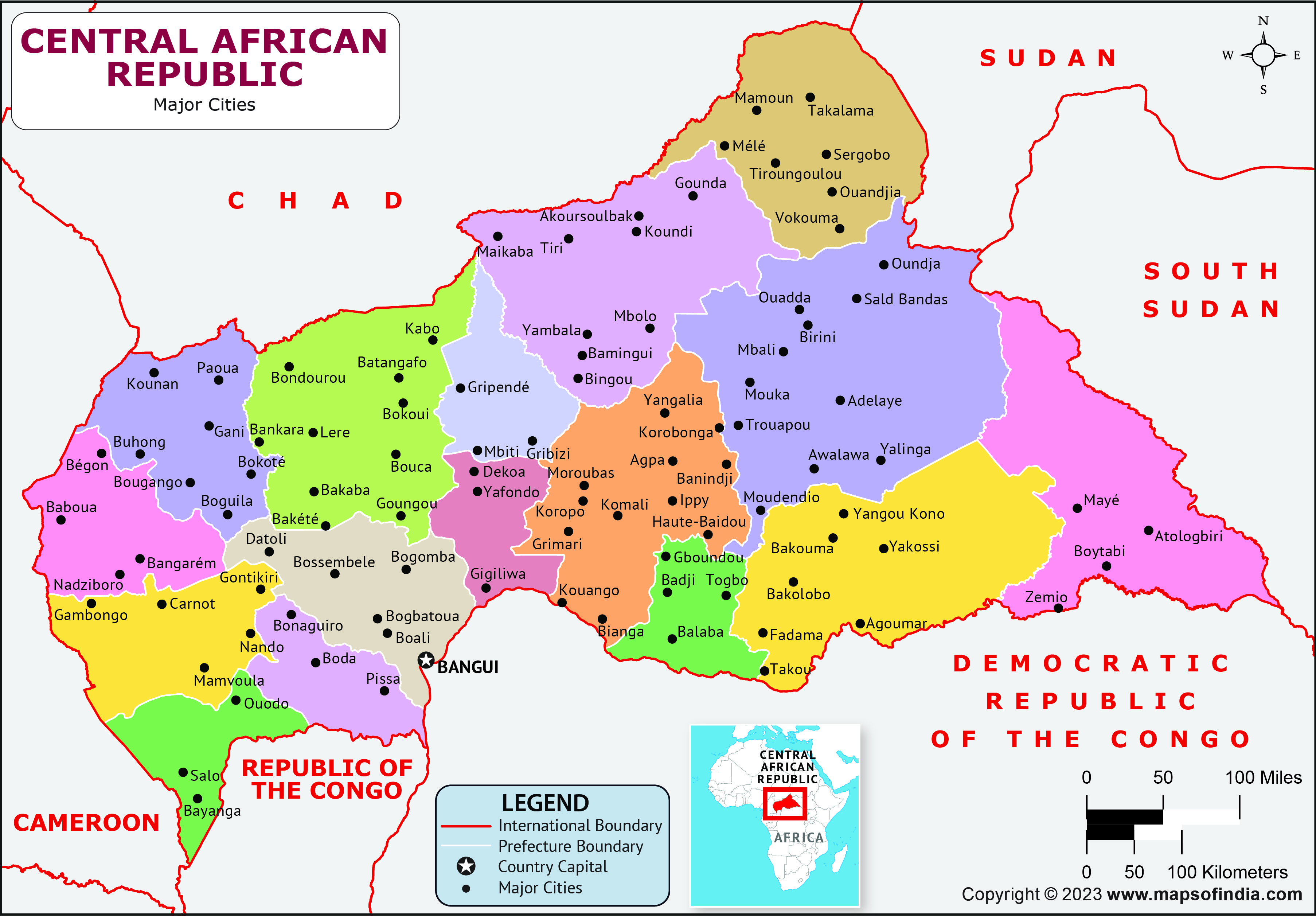 Central African Republic Major Cities Map | List of Major Cities in ...