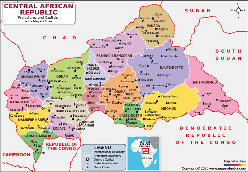 Central African Republic Prefectures and Capital Map