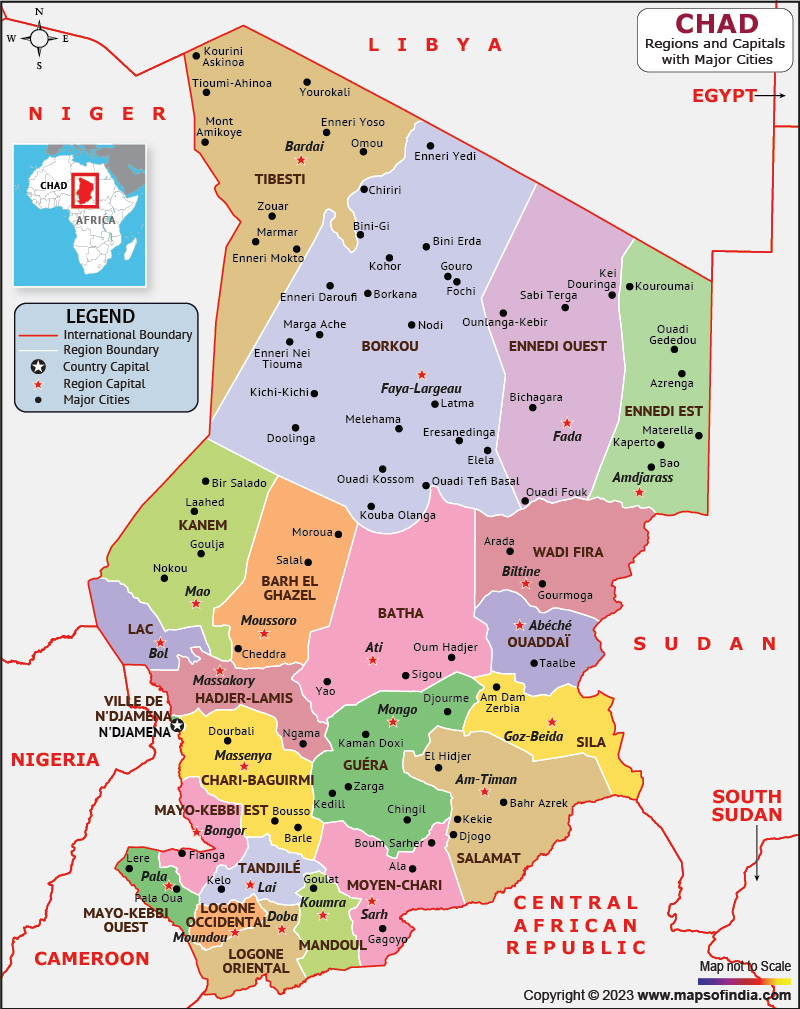 Chad Regions and Capital Map
