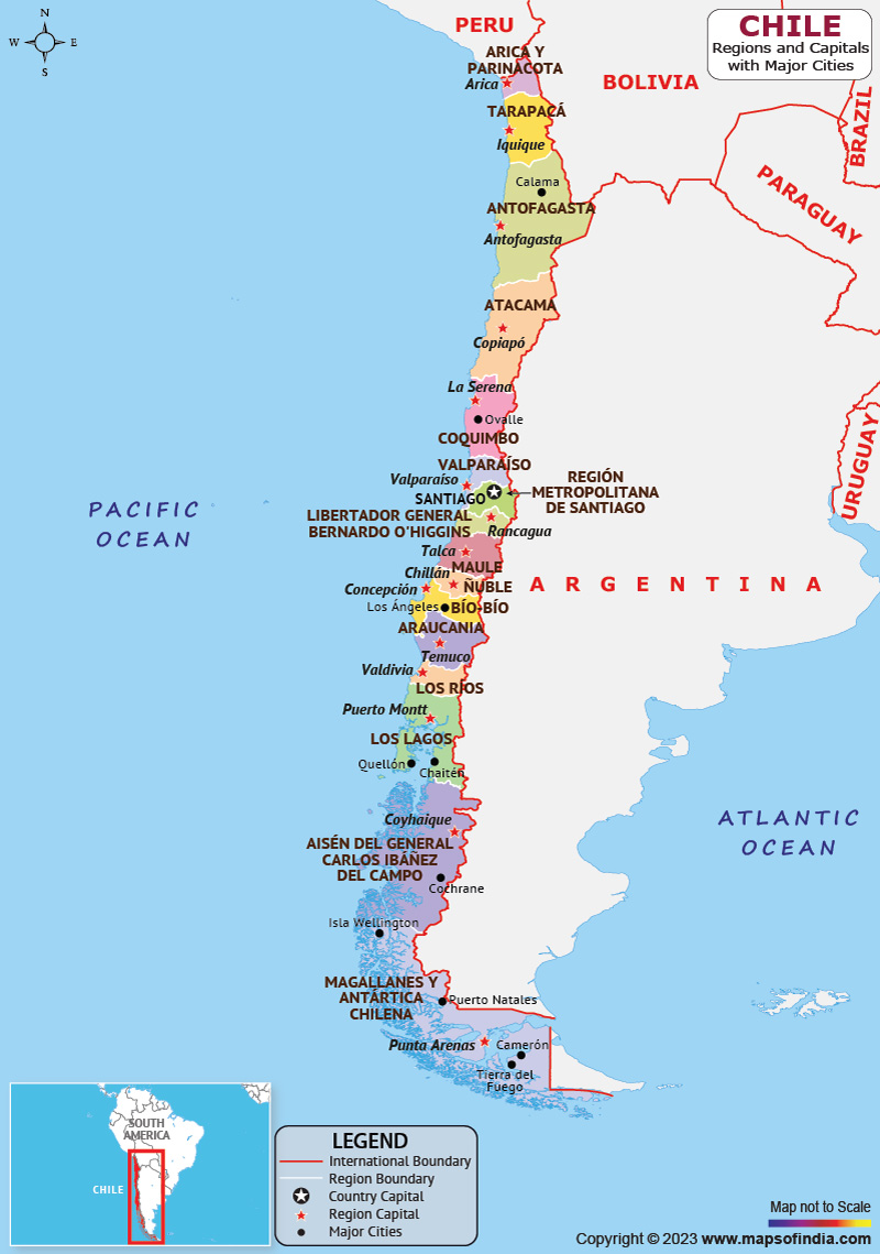 Chile Regions  and Capital Map