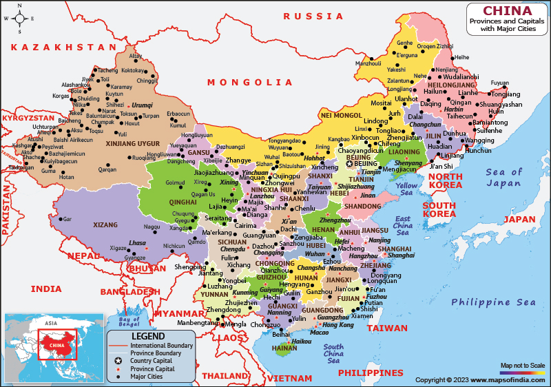 China Provinces and Capital Map