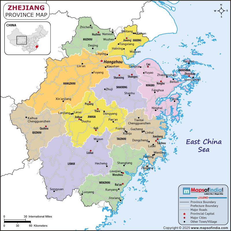 zhejiang map showing location, boundaries, major cities and geographical features of the Republic of zhejiang in Russia