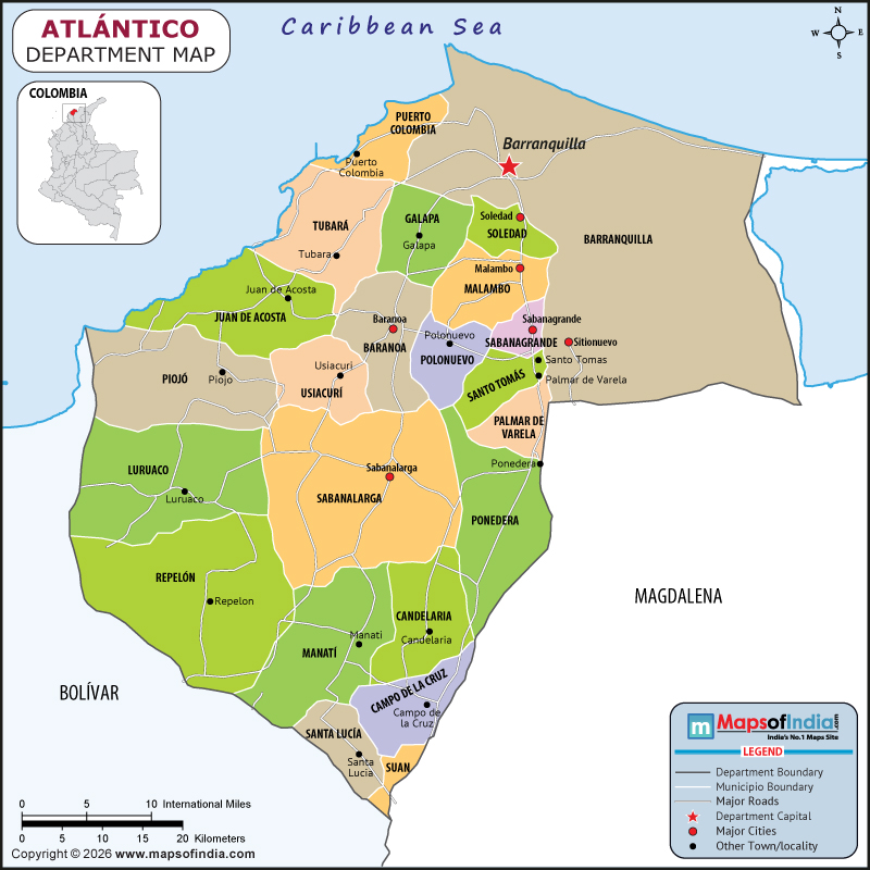 Atlantico Map | Location and Geography of Atlantico Colombia Atlantico map showing location, boundaries, major cities and geographical features of the Republic of Atlantico in Germany