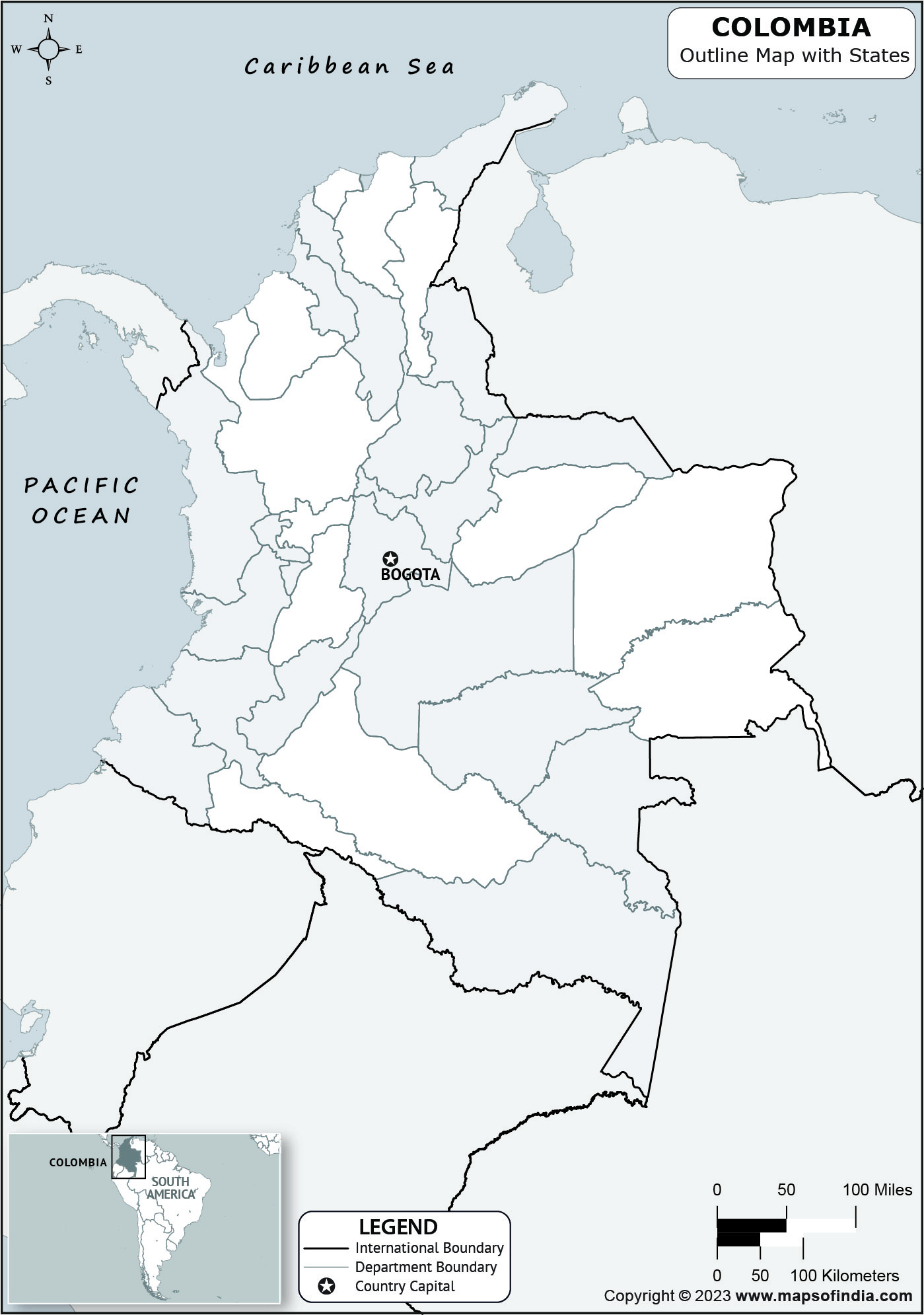 Colombia Blank Outline Map