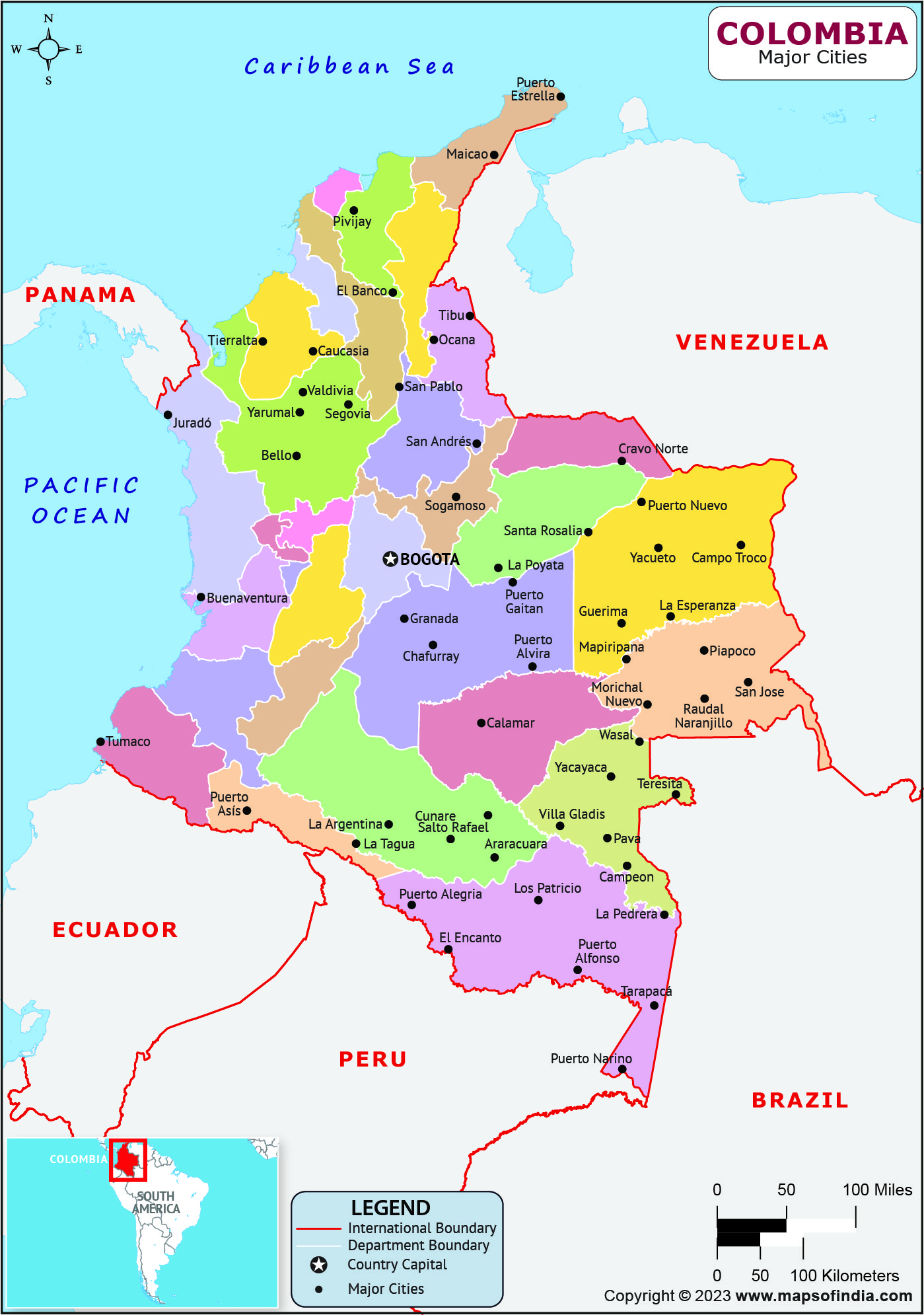 Colombia Major Cities Map